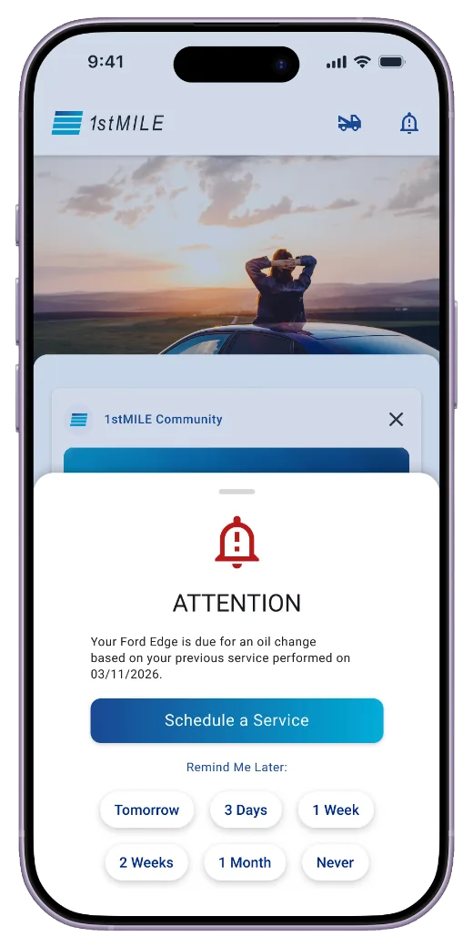 Vehicle health alert in the 1stMILE app