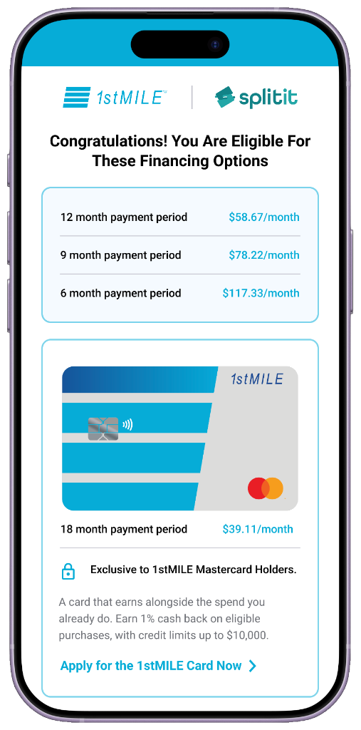 Splitit payment selection screen showing installment options