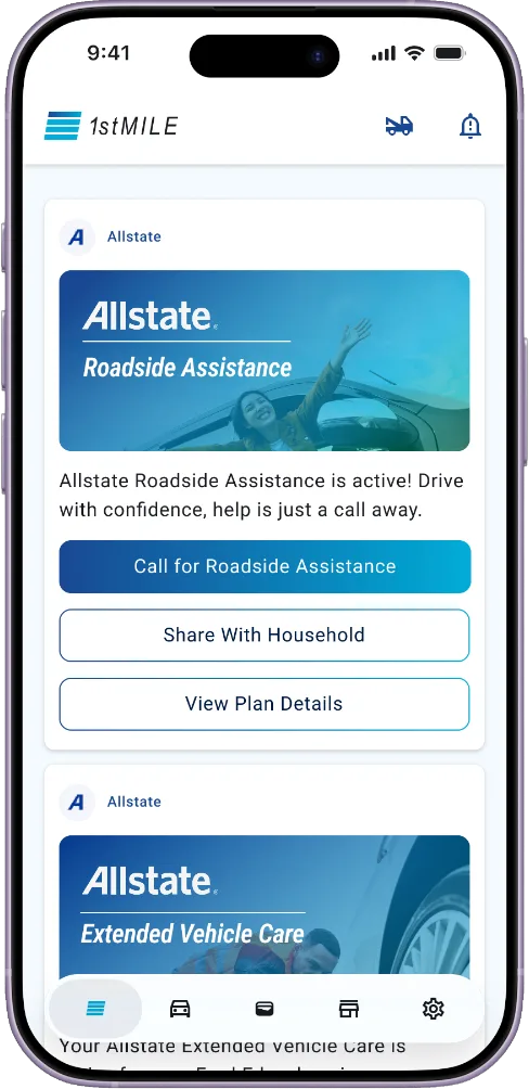 Allstate Roadside Assistance card in the 1stMILE app